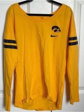 Nike Iowa Hawkeyes Gold Long Sleeve Top with Black Logo and Sleeve Stripes